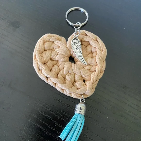 Handcrafted Tan Heart Key Holder with Tassel - Picture 3 of 4